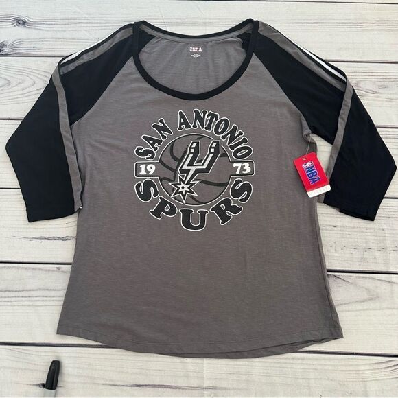 NWT NBA San Antonio Spurs Womens Shirt Size XL Raglan Black Gray White Retro - Picture 4 of 6